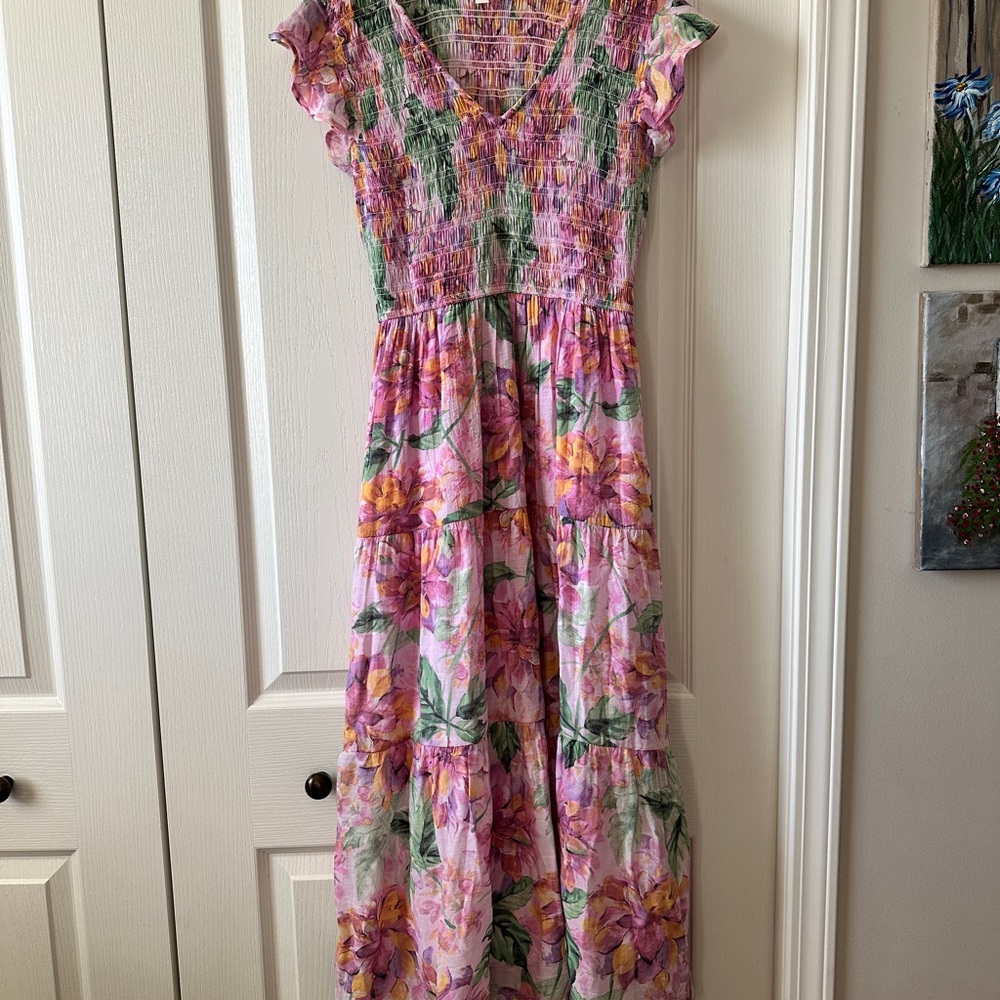 Floral Pink and Green Maxi dress